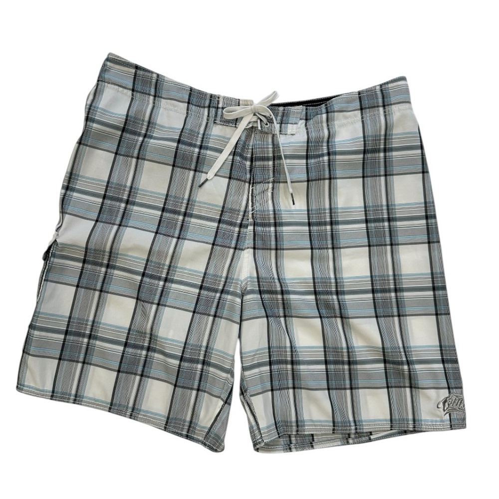 O’Neill Blue & Gray Plaid Swim Board Shorts Size 40